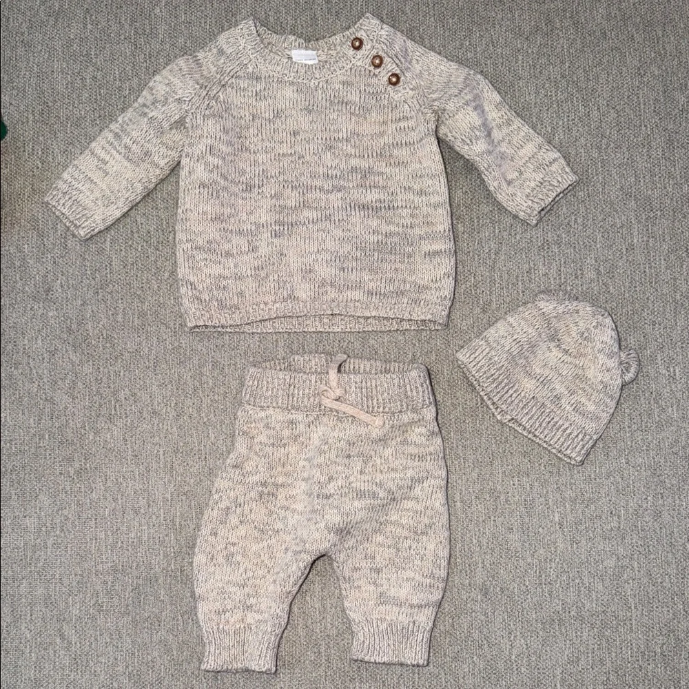 Carter’s Neutral Knit Baby Set - Sweater, Pants & Beanie